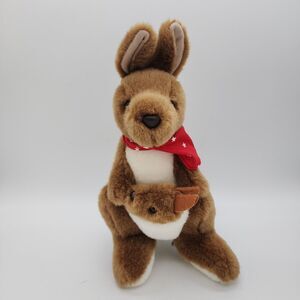 Toyhut Kangaroo Mother Joey Pouch Plush 12" Red Bandana Stuffed Animal Australia